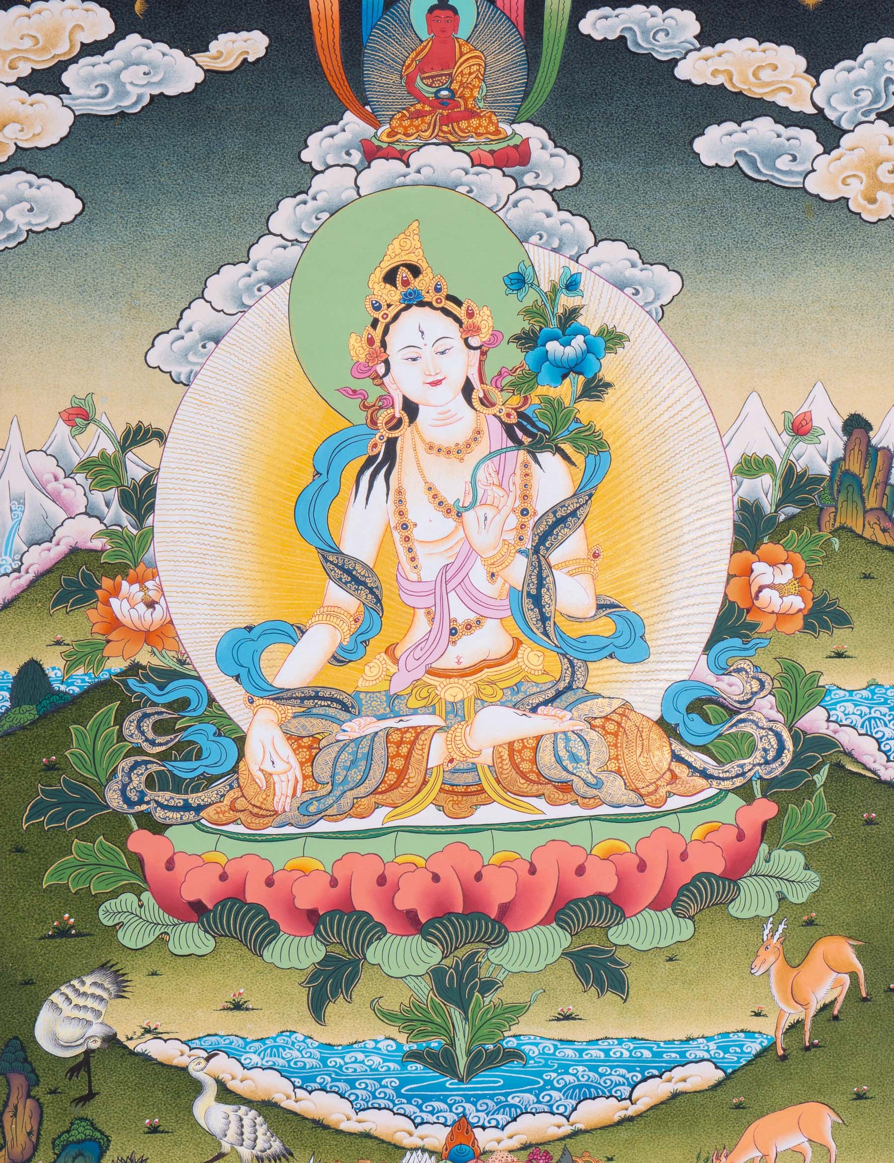 Female deity - White Tara Thangka Art