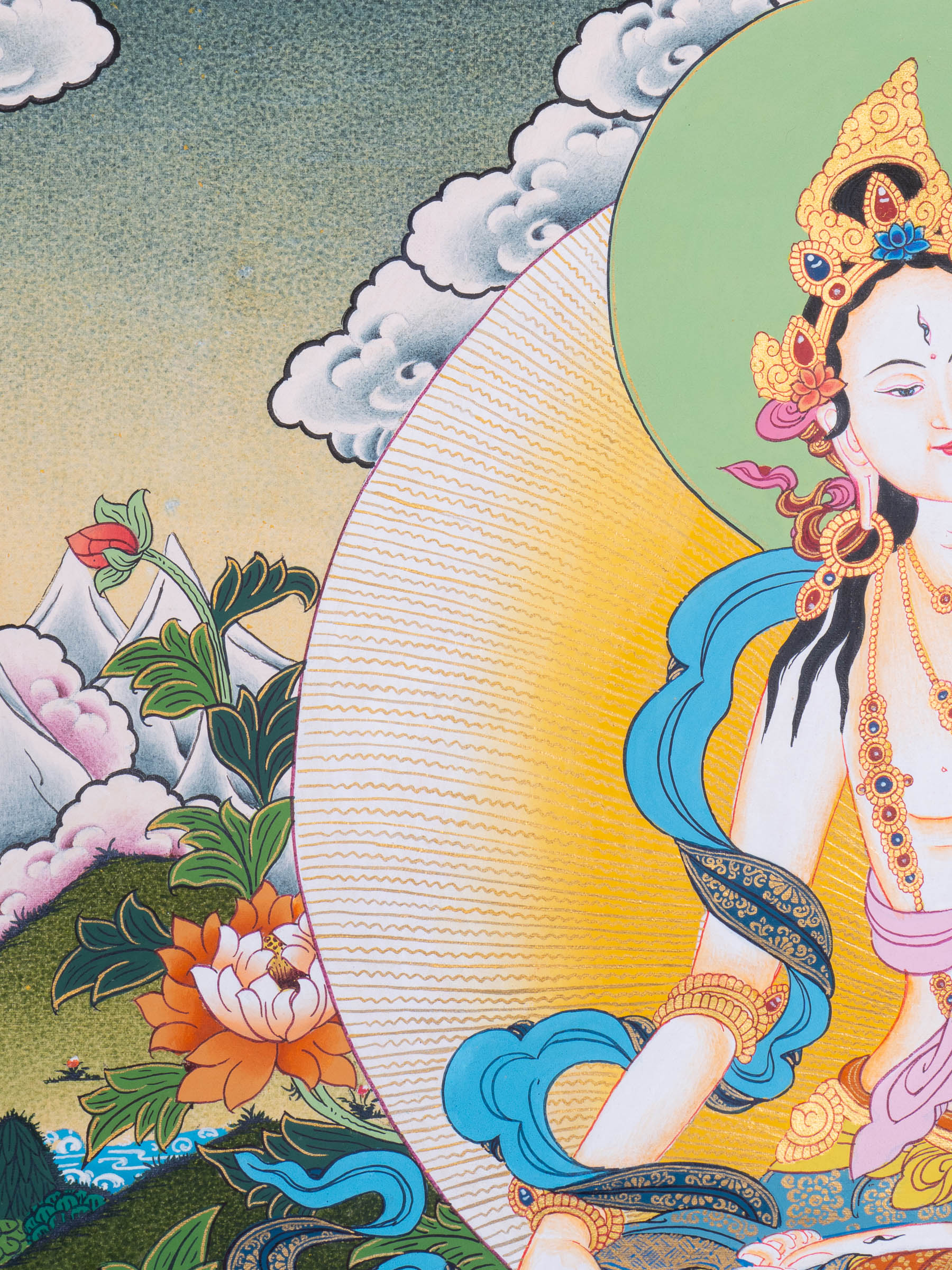 Female deity - White Tara Thangka Art