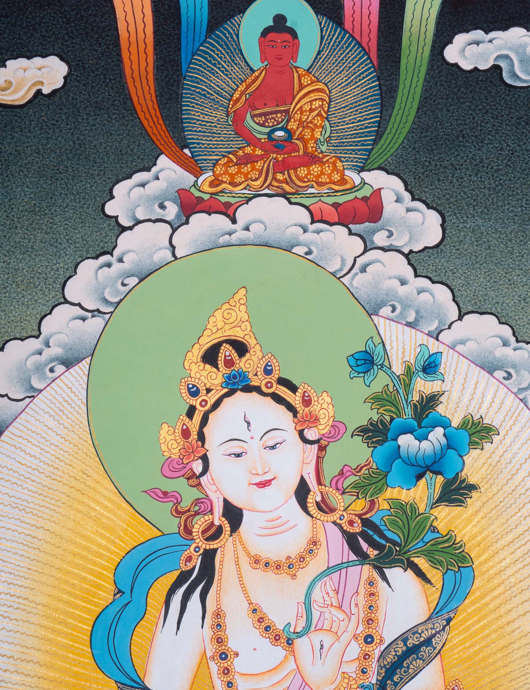 Female deity - White Tara Thangka Art