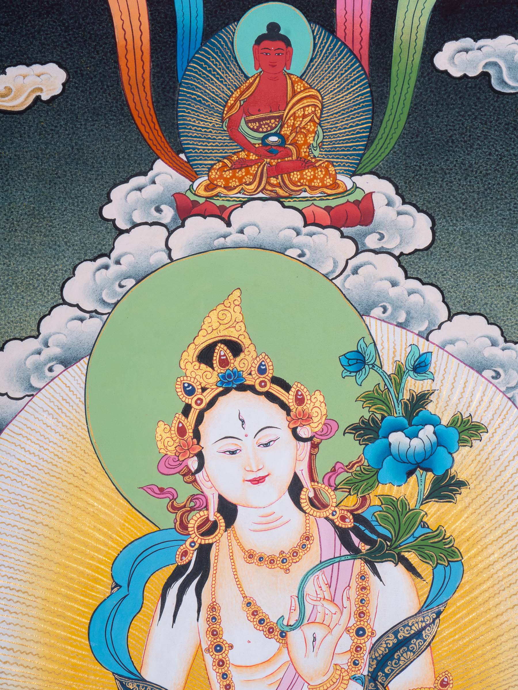 Female deity - White Tara Thangka Art