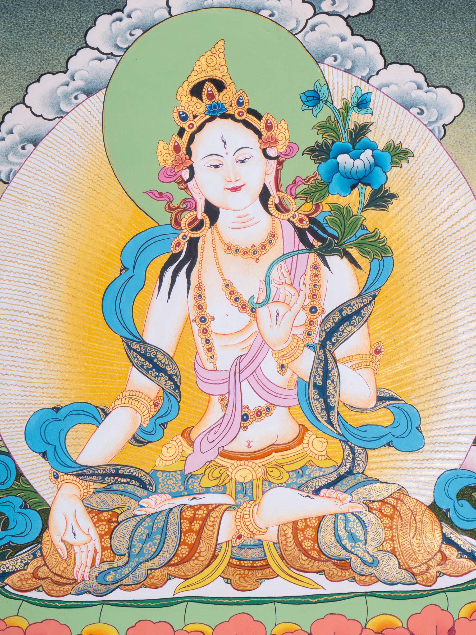 Female deity - White Tara Thangka Art