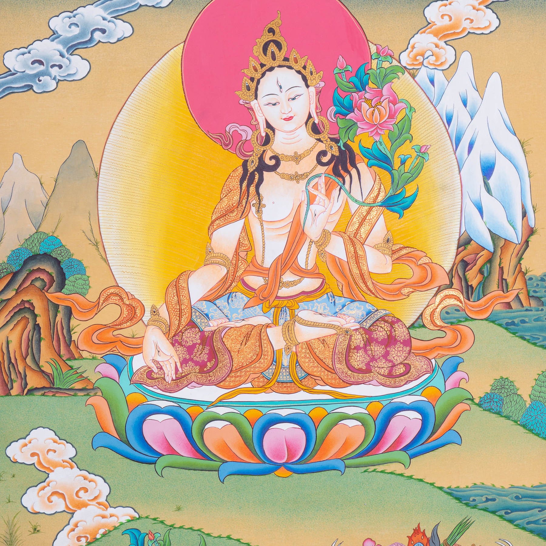 White Tara Thangka - Tibetan Painting