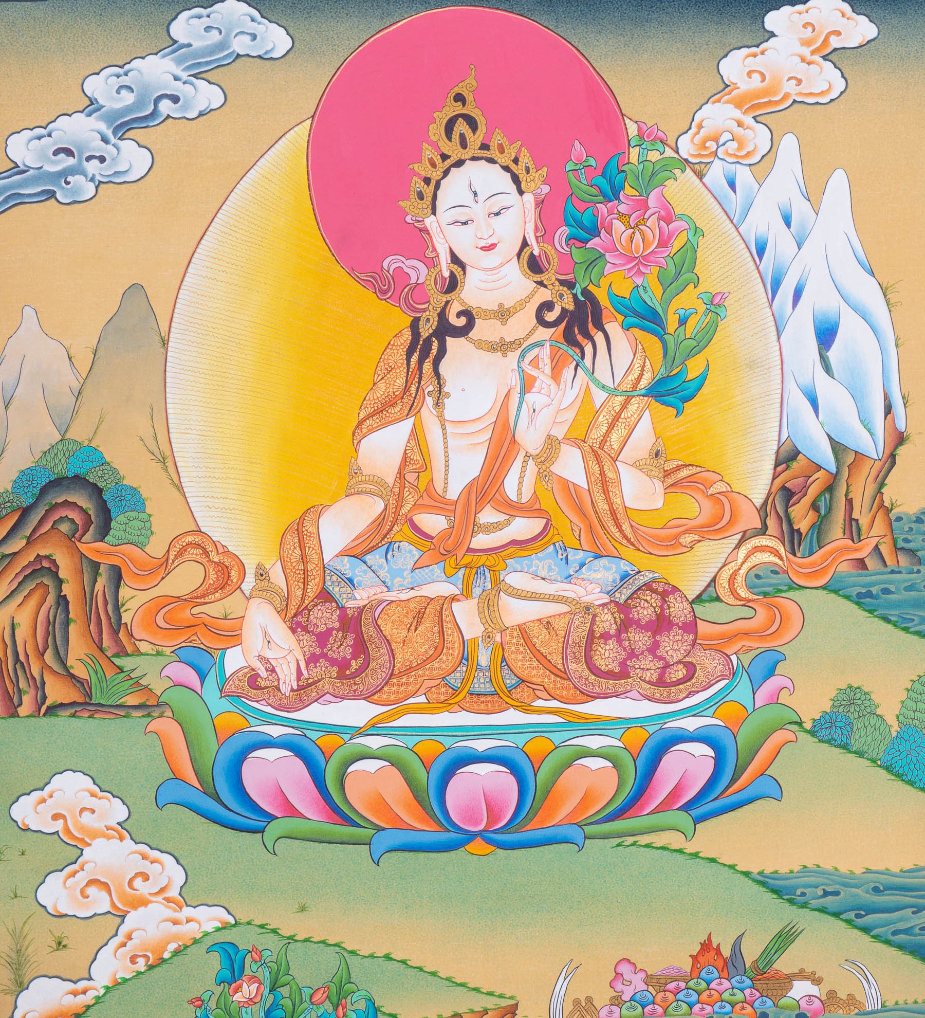 White Tara Thangka - Tibetan Painting