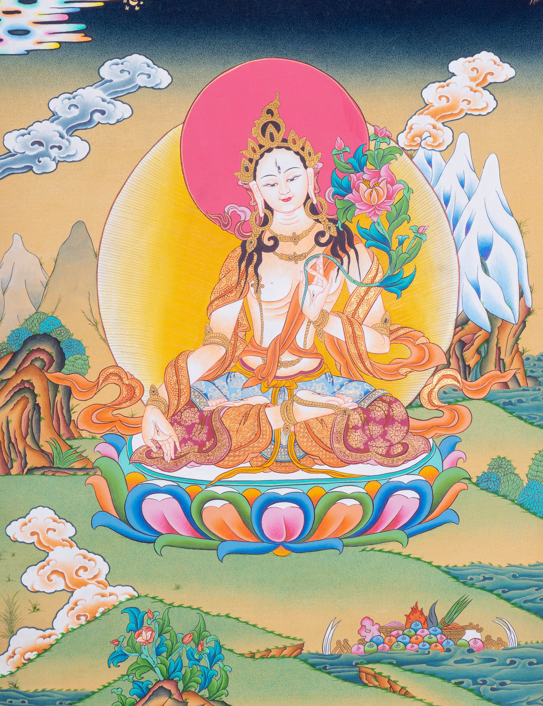 White Tara Thangka - Tibetan Painting