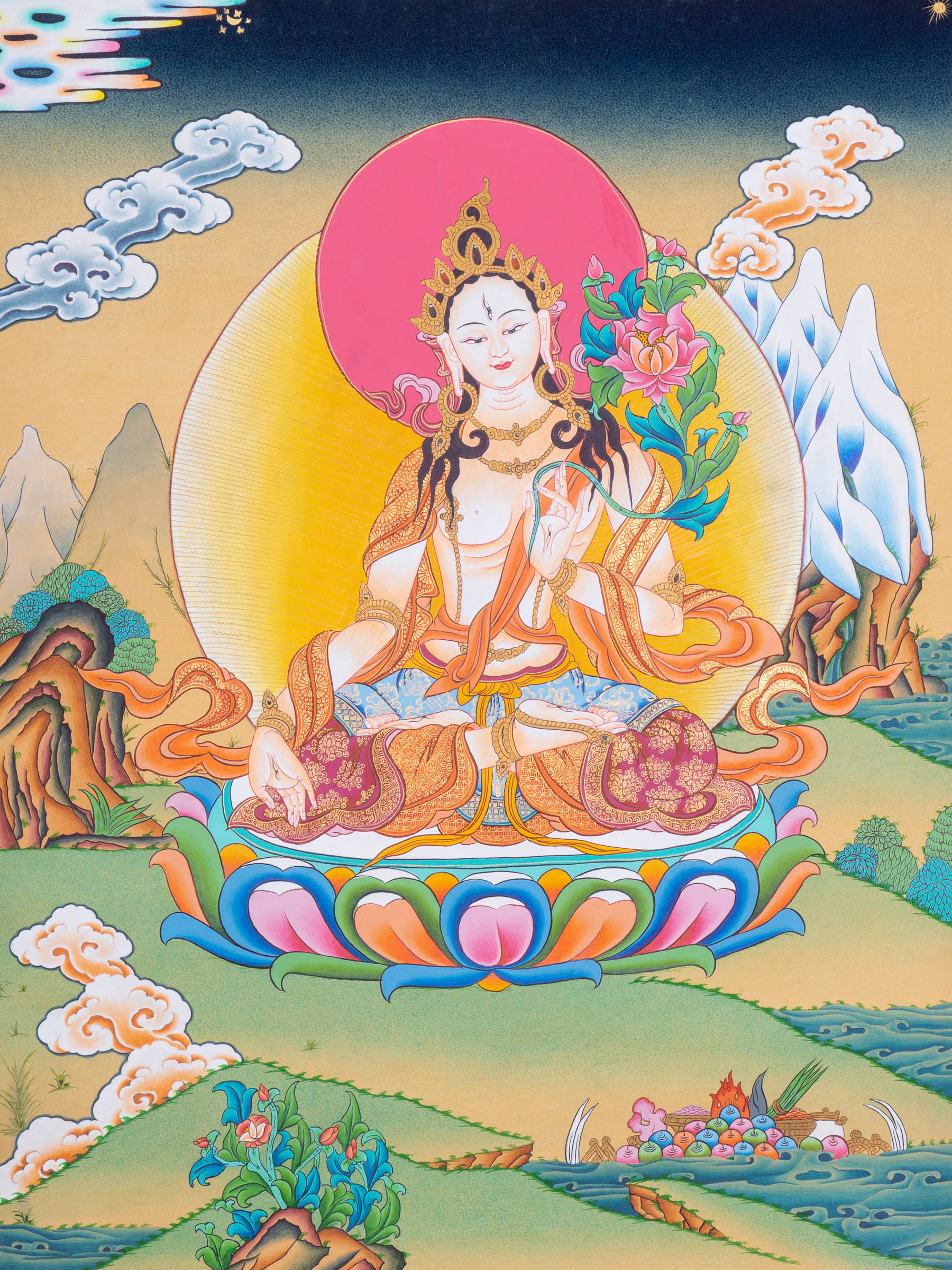 White Tara Thangka - Tibetan Painting