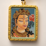 White Tara Ghau Thangka with Locket - Spiritual Pendant