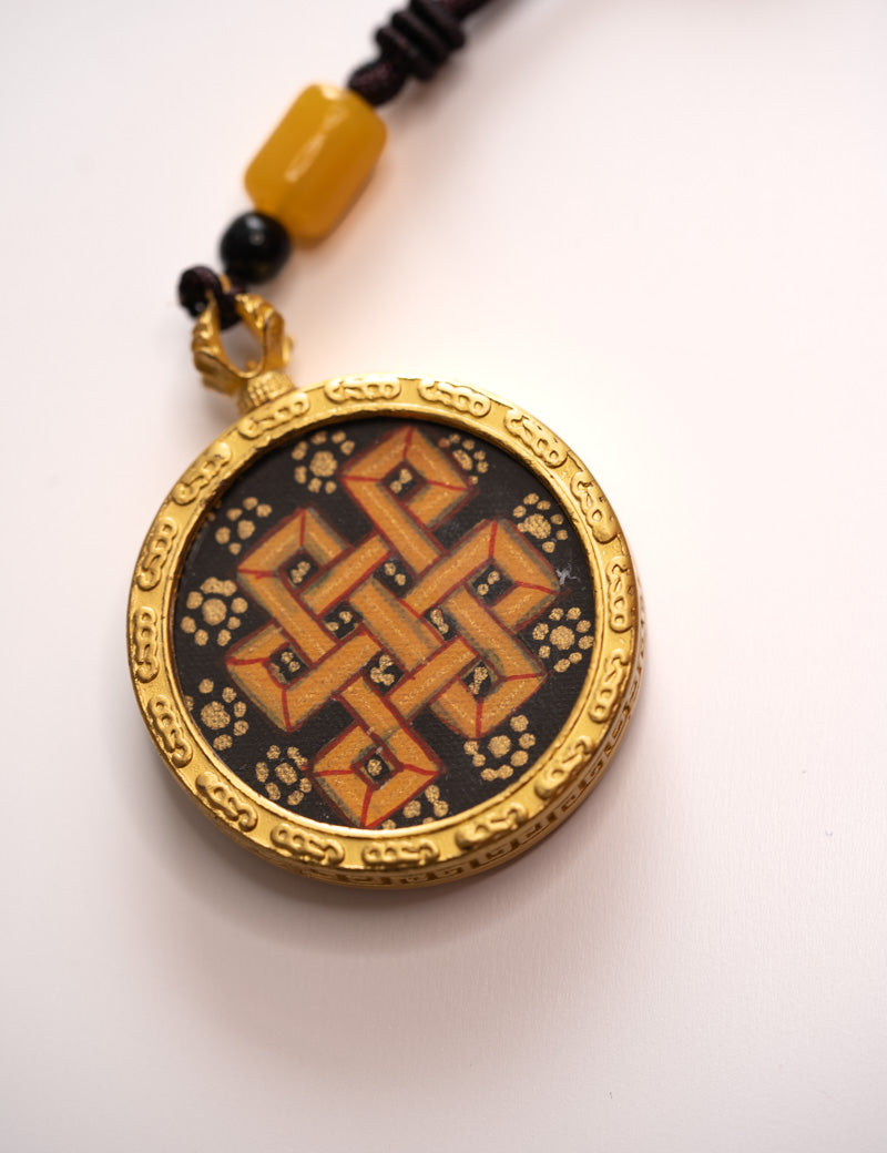  Endless Knot Symbol Ghau Thangka with Locket 