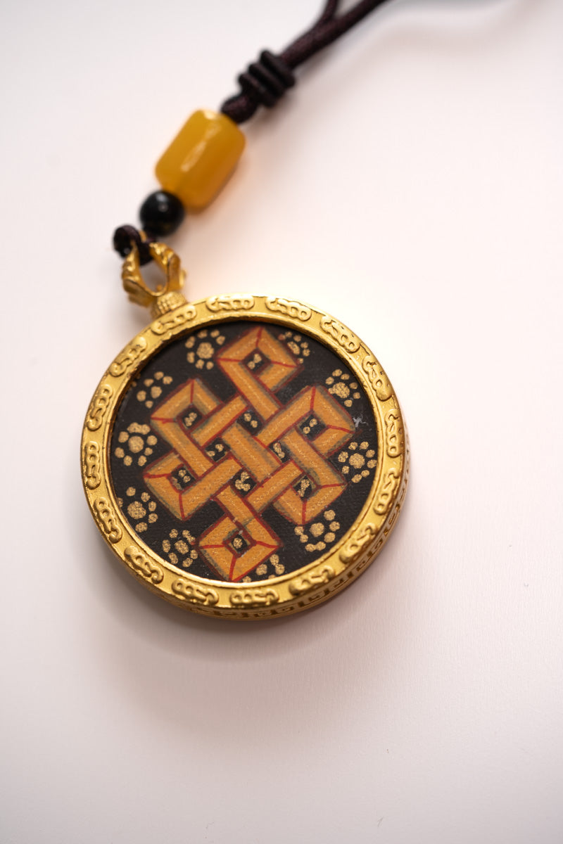  Endless Knot Symbol Ghau Thangka with Locket 