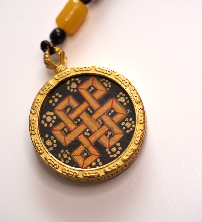  Endless Knot Symbol Ghau Thangka with Locket 