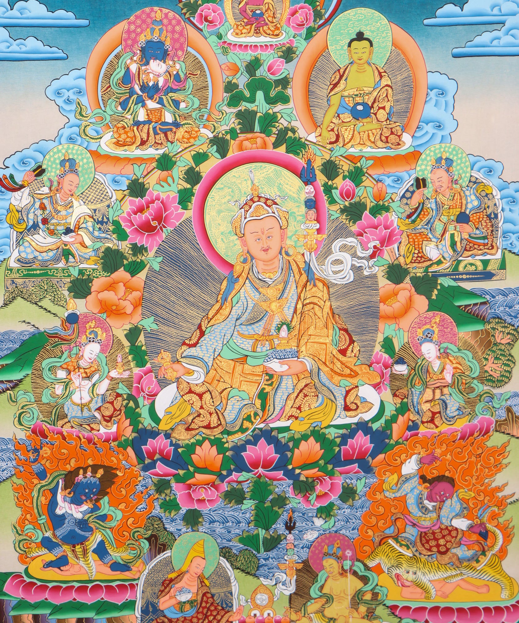 Guru Rinpoche Thangka Nyigma Lineage for tantric Buddhism practice