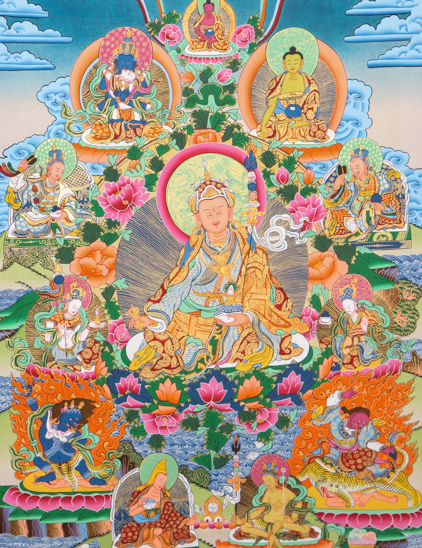 Guru Rinpoche Thangka Nyigma Lineage for tantric Buddhism practice