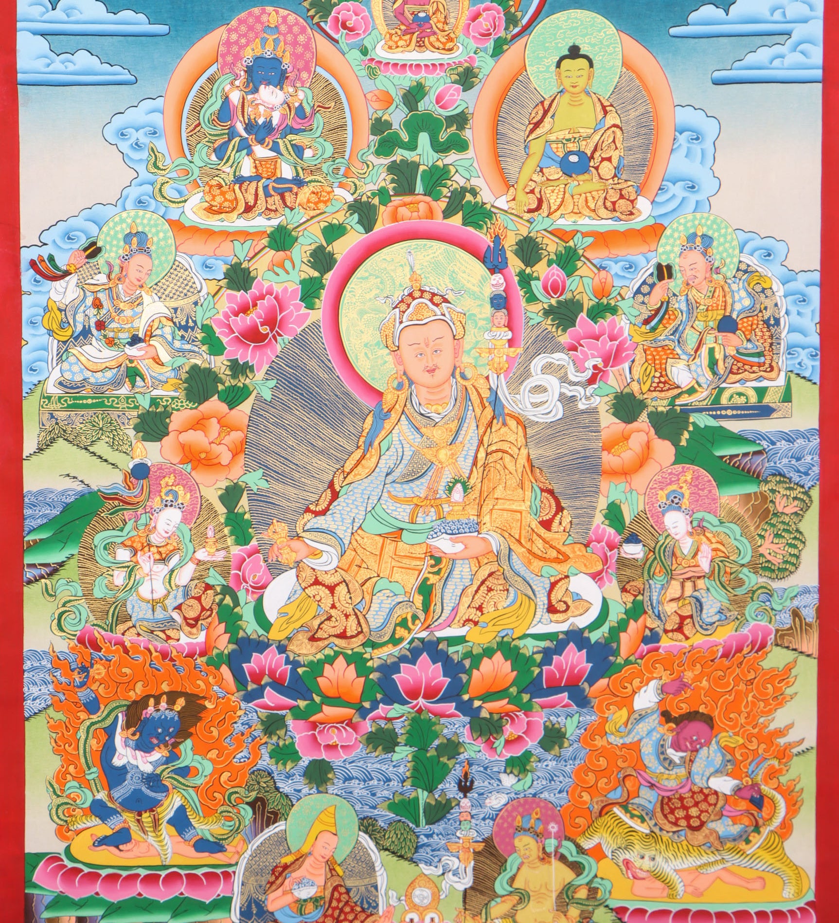 Guru Rinpoche Thangka serves as a tool for meditation in tantric Buddhism