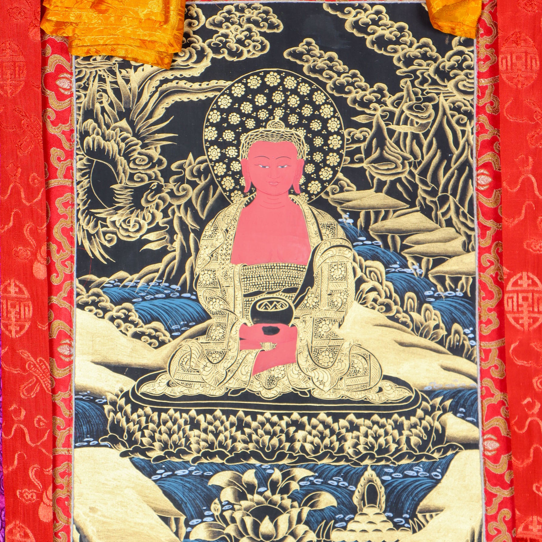 Shakyamuni Buddha Brocade Thangka for meditation.