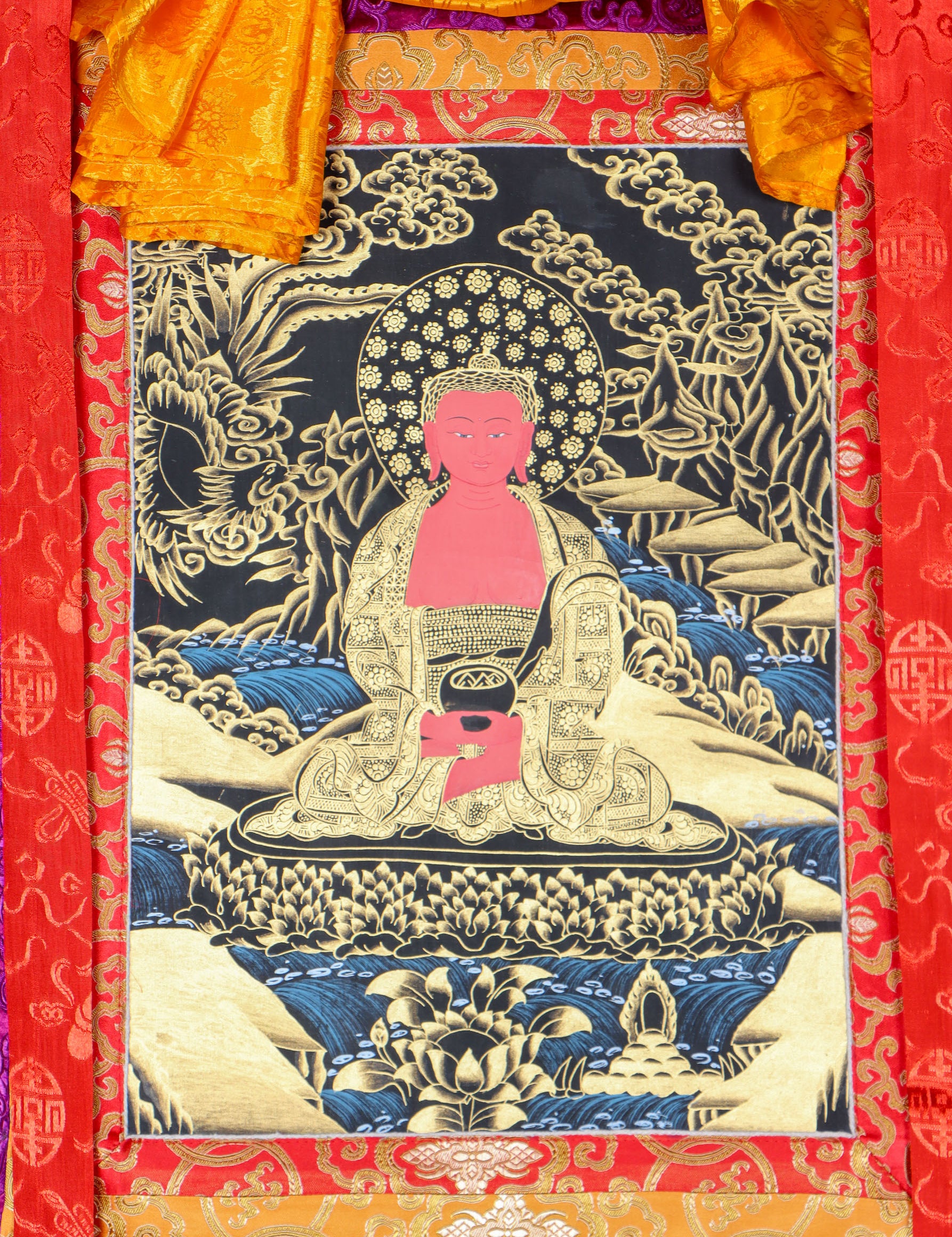 Shakyamuni Buddha Brocade Thangka for meditation.