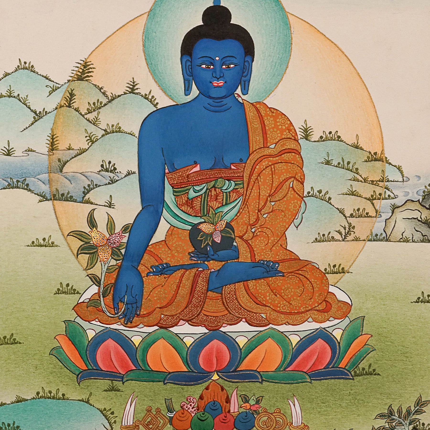 Medicine Buddha Thangka Painting for meditation.