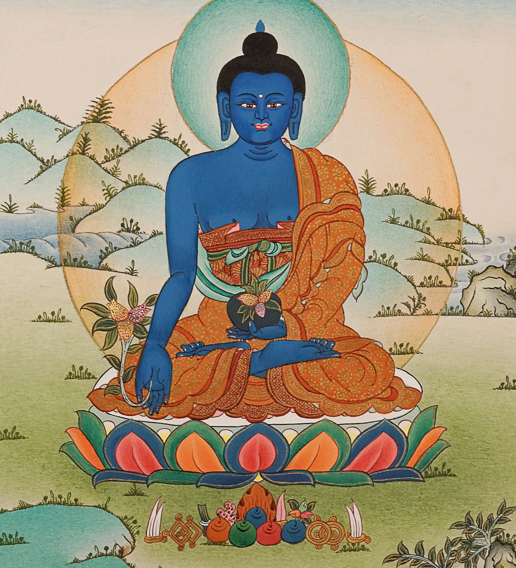 Medicine Buddha Thangka Painting for meditation.