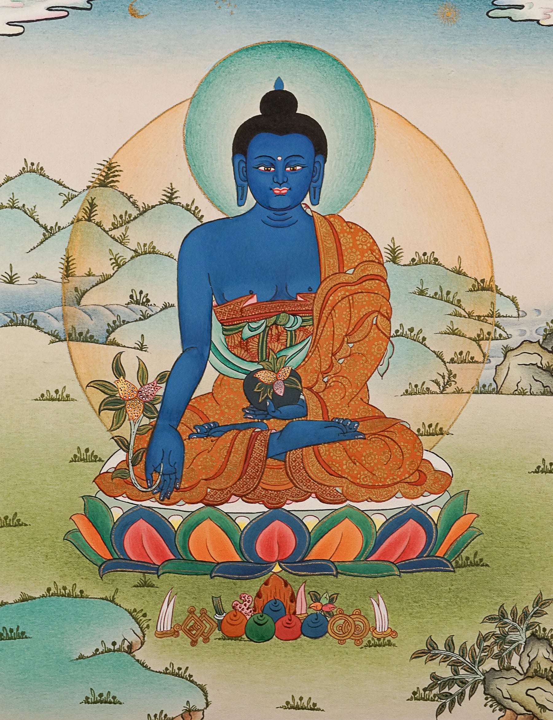 Medicine Buddha Thangka Painting for meditation.