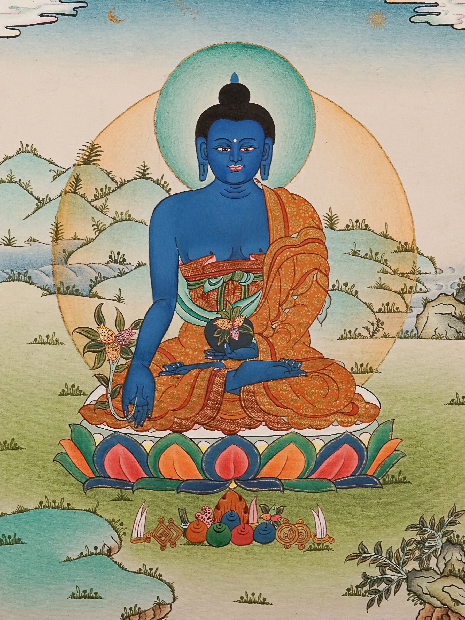 Medicine Buddha Thangka Painting for meditation.