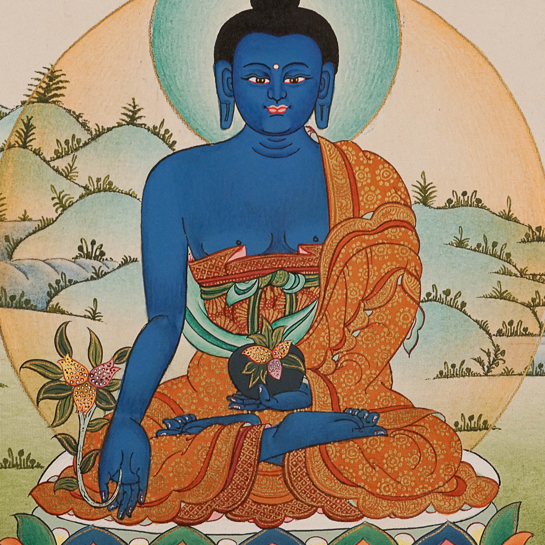 Medicine Buddha Thangka Painting for meditation.