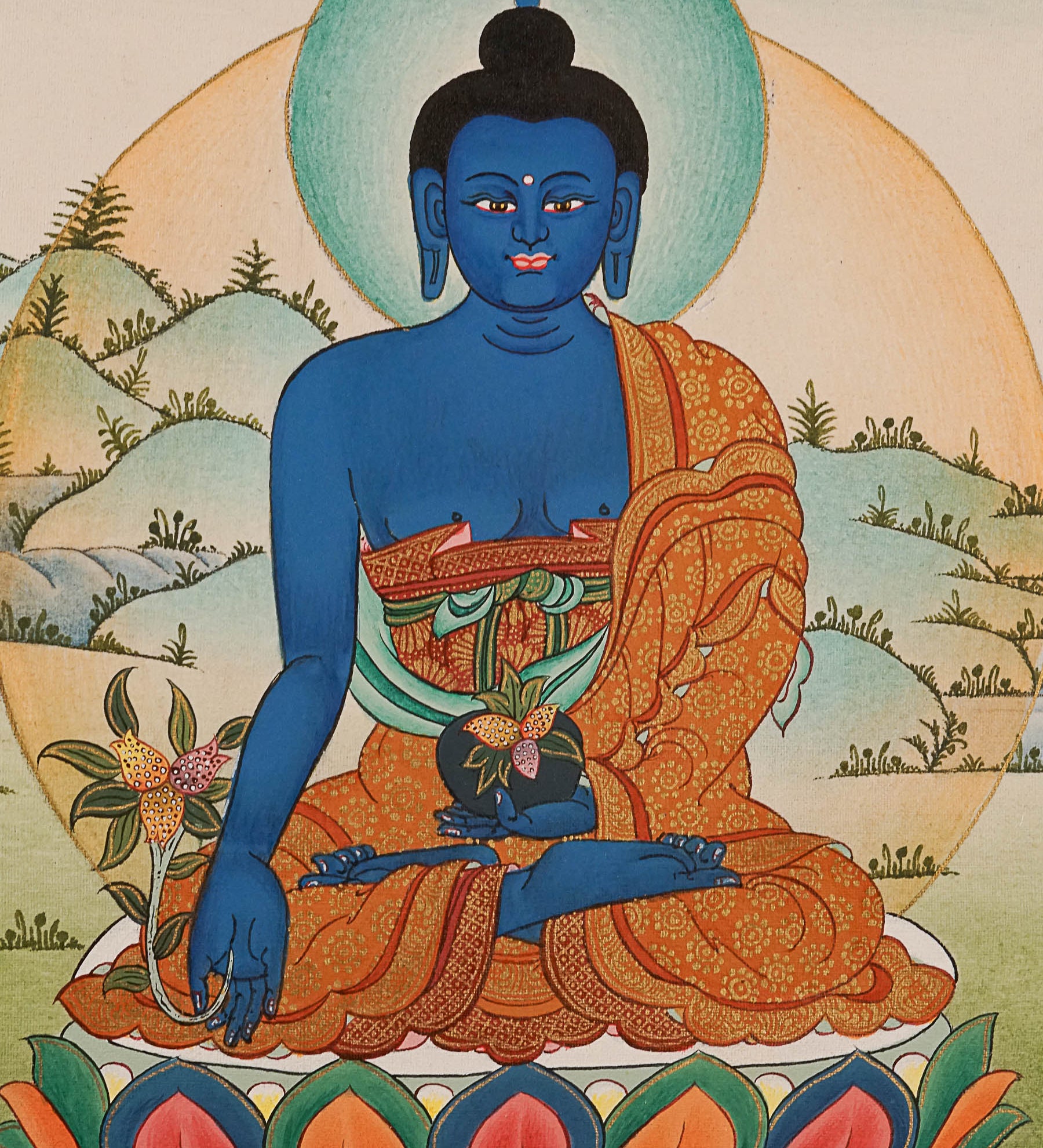 Medicine Buddha Thangka Painting for meditation.