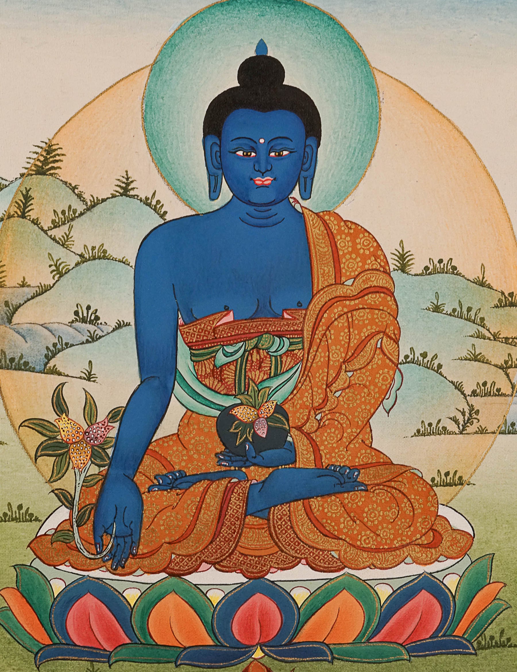 Medicine Buddha Thangka Painting for meditation.