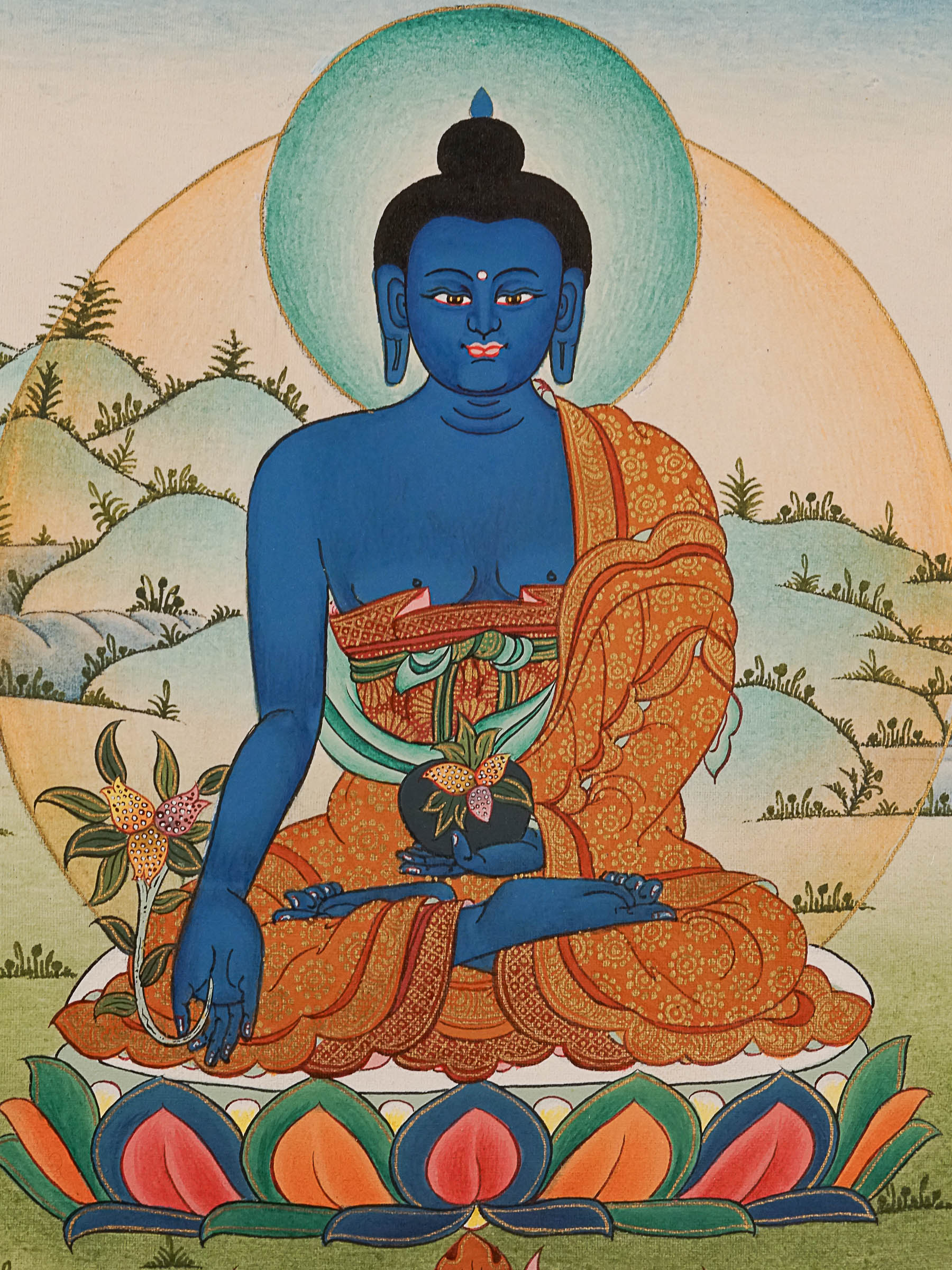 Medicine Buddha Thangka Painting for meditation.