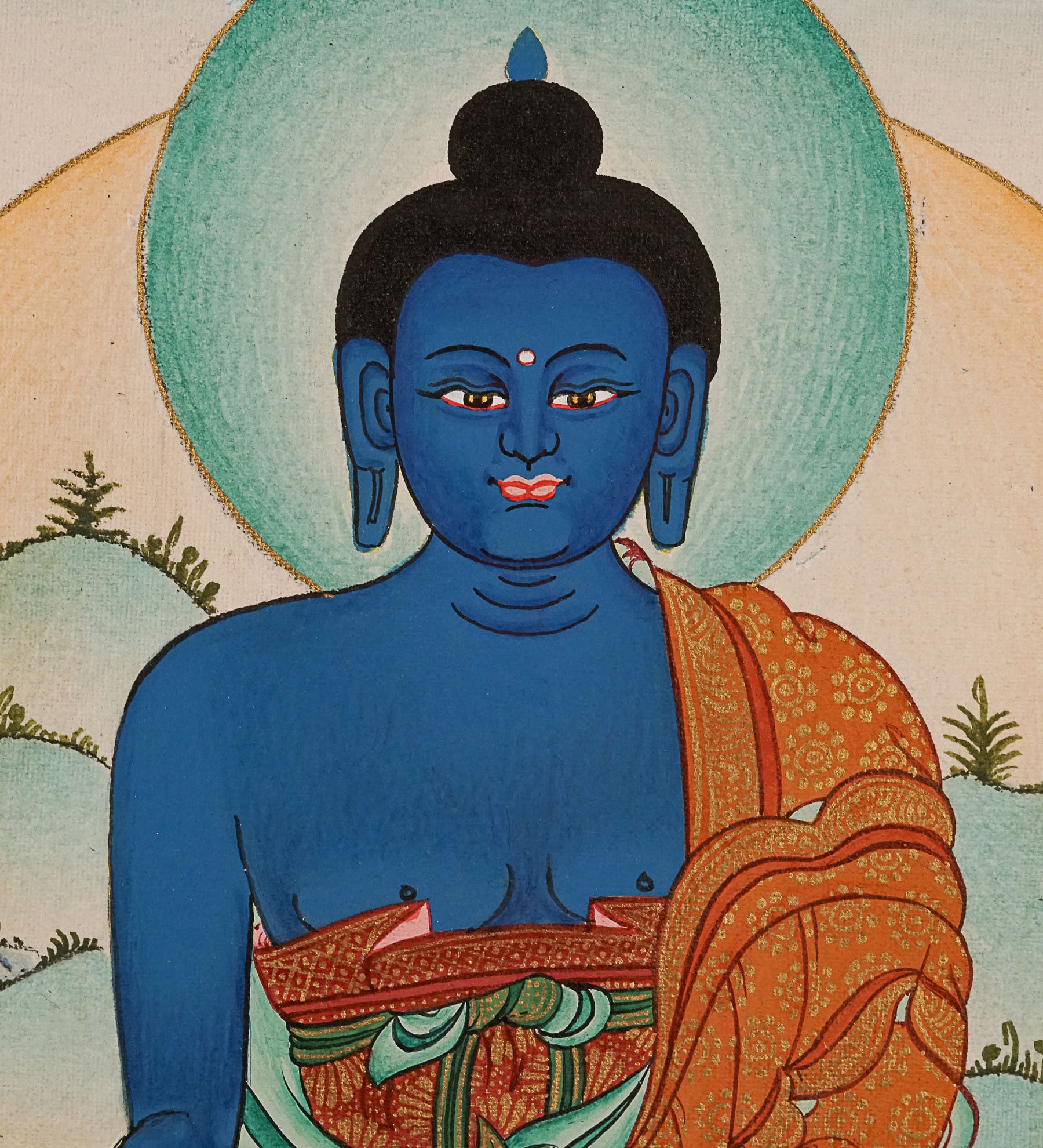 Medicine Buddha Thangka Painting for meditation.