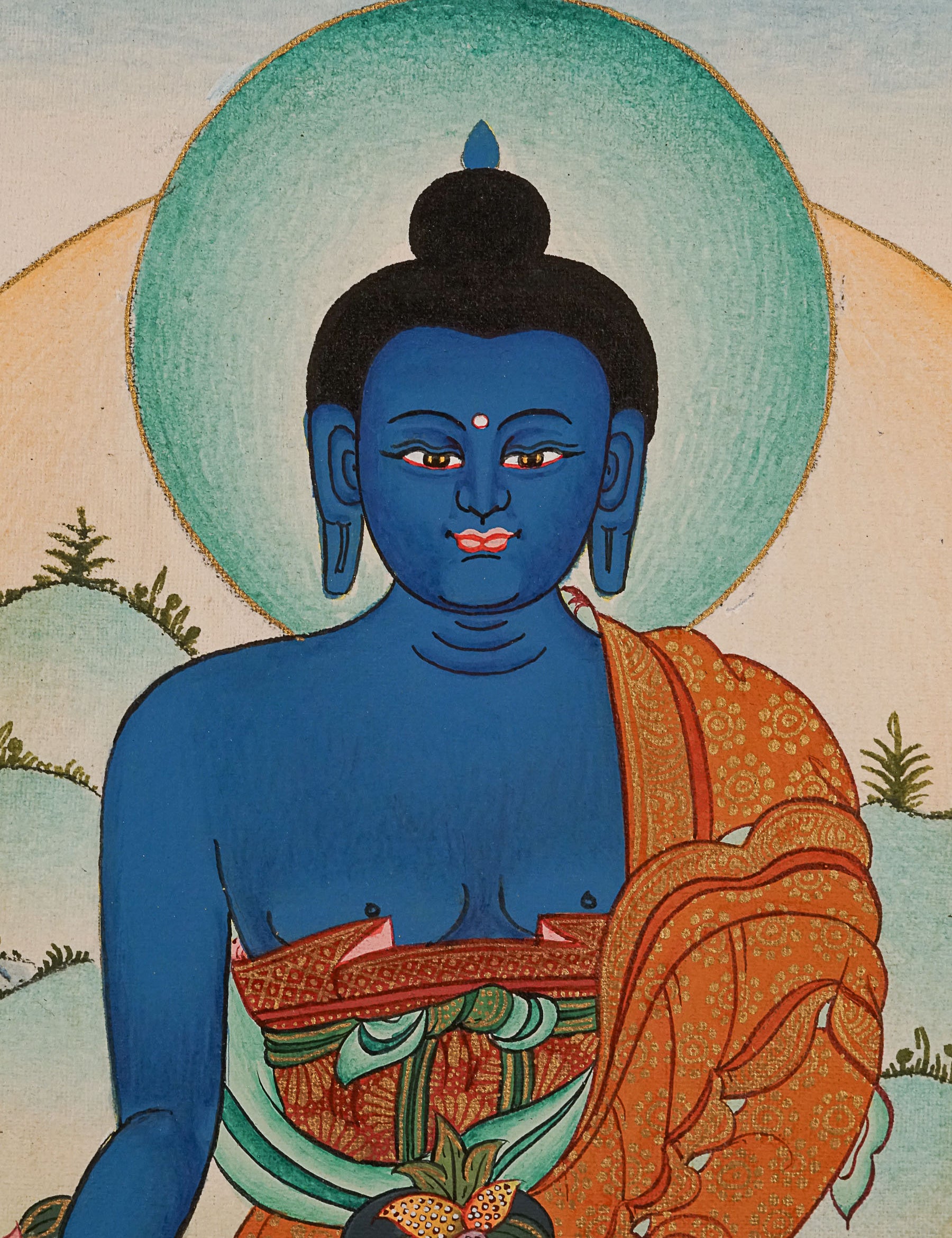 Medicine Buddha Thangka Painting for meditation.