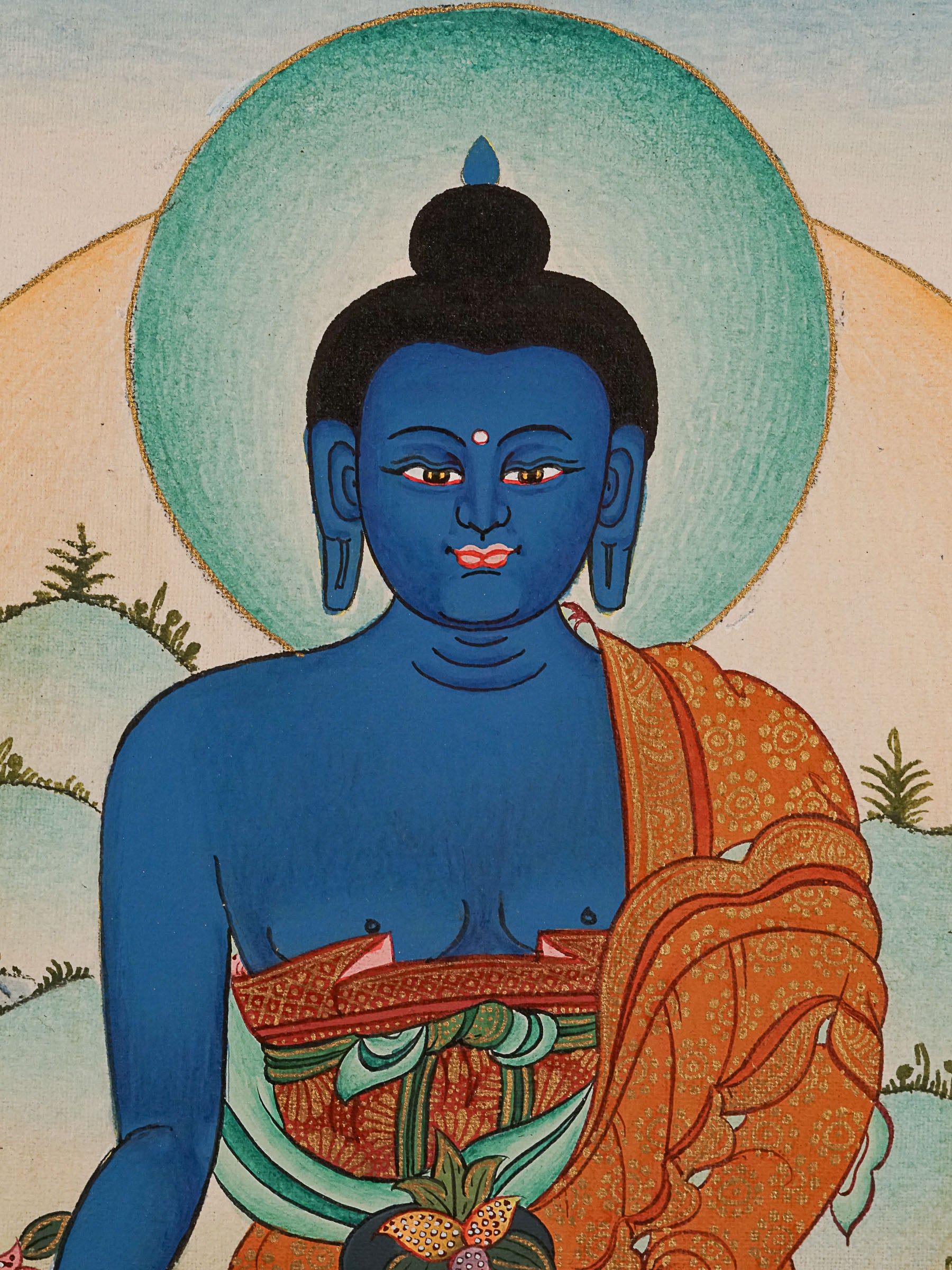 Medicine Buddha Thangka Painting for meditation.