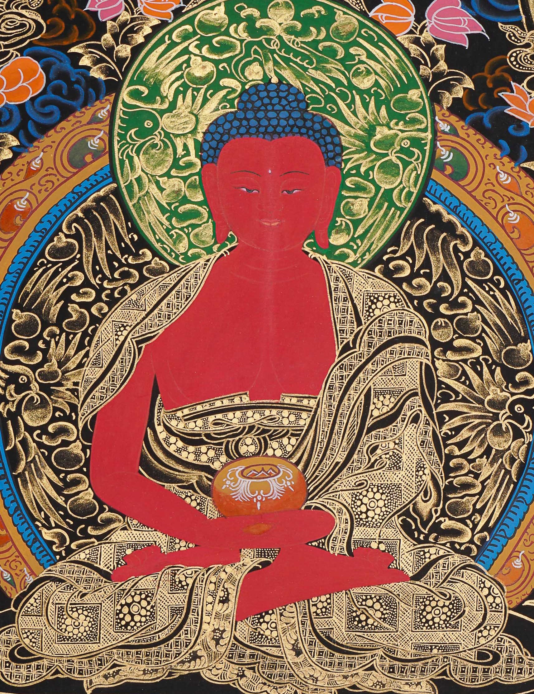 Amitabha Buddha Thangka - Handpainted Art