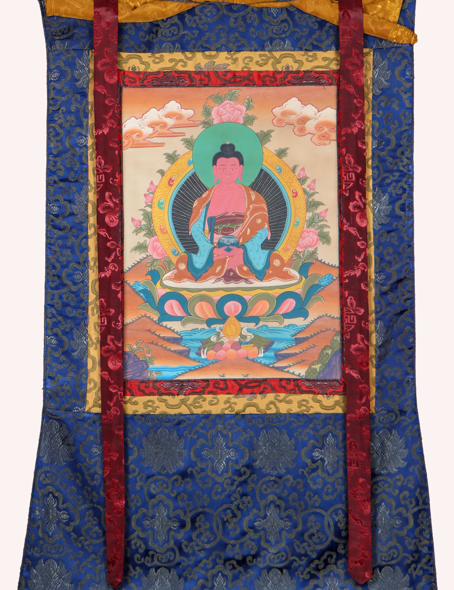 Amitabha Brocade Thangka Painting for rituals and ceremonies.