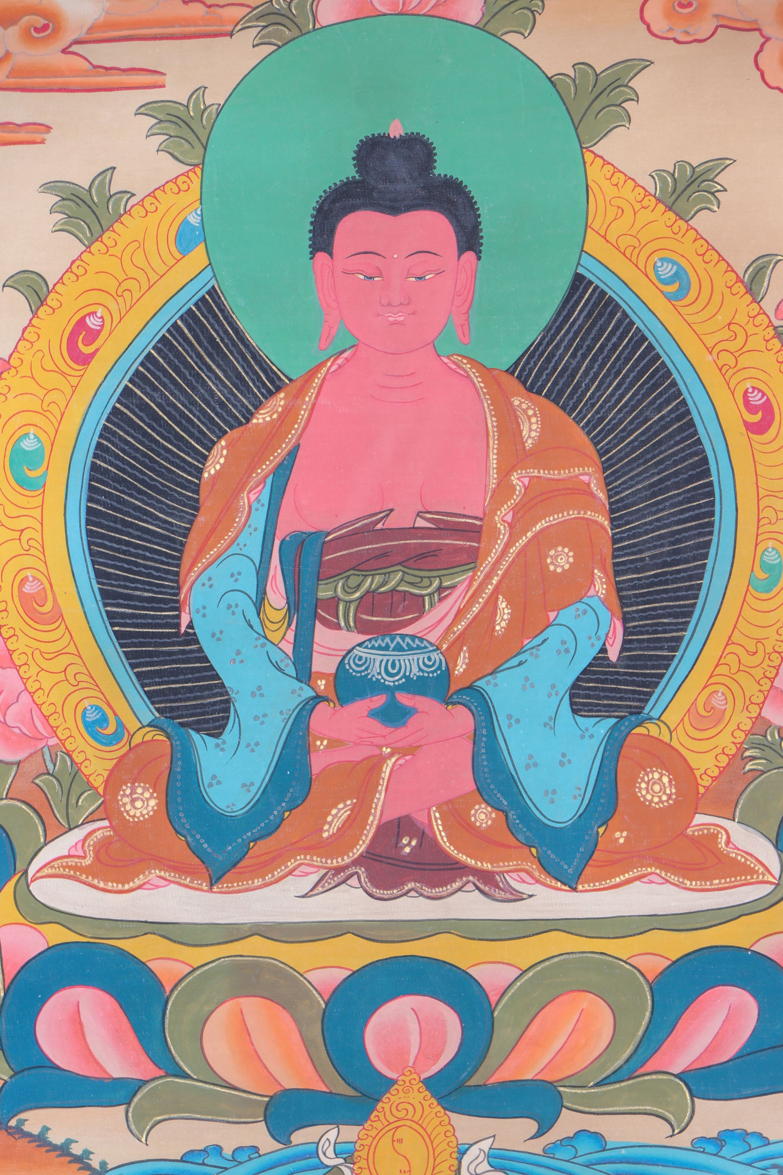 Amitabha Brocade Thangka Painting for rituals and ceremonies.