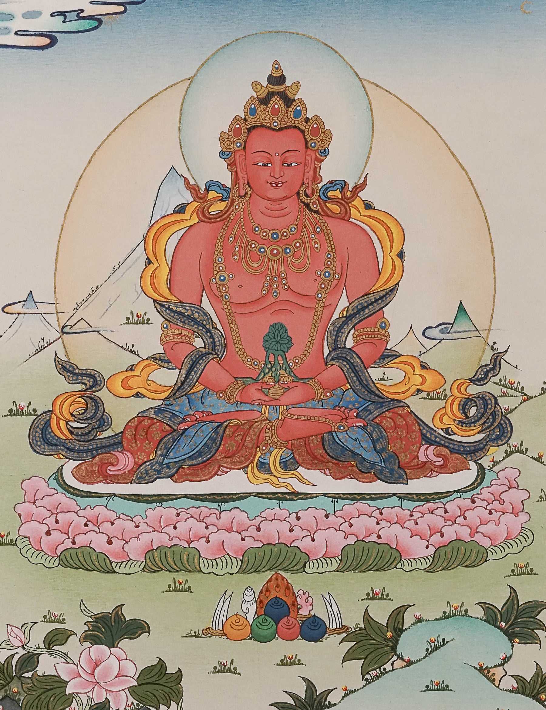 Amitayus Buddha Thangka - Handpainted Art