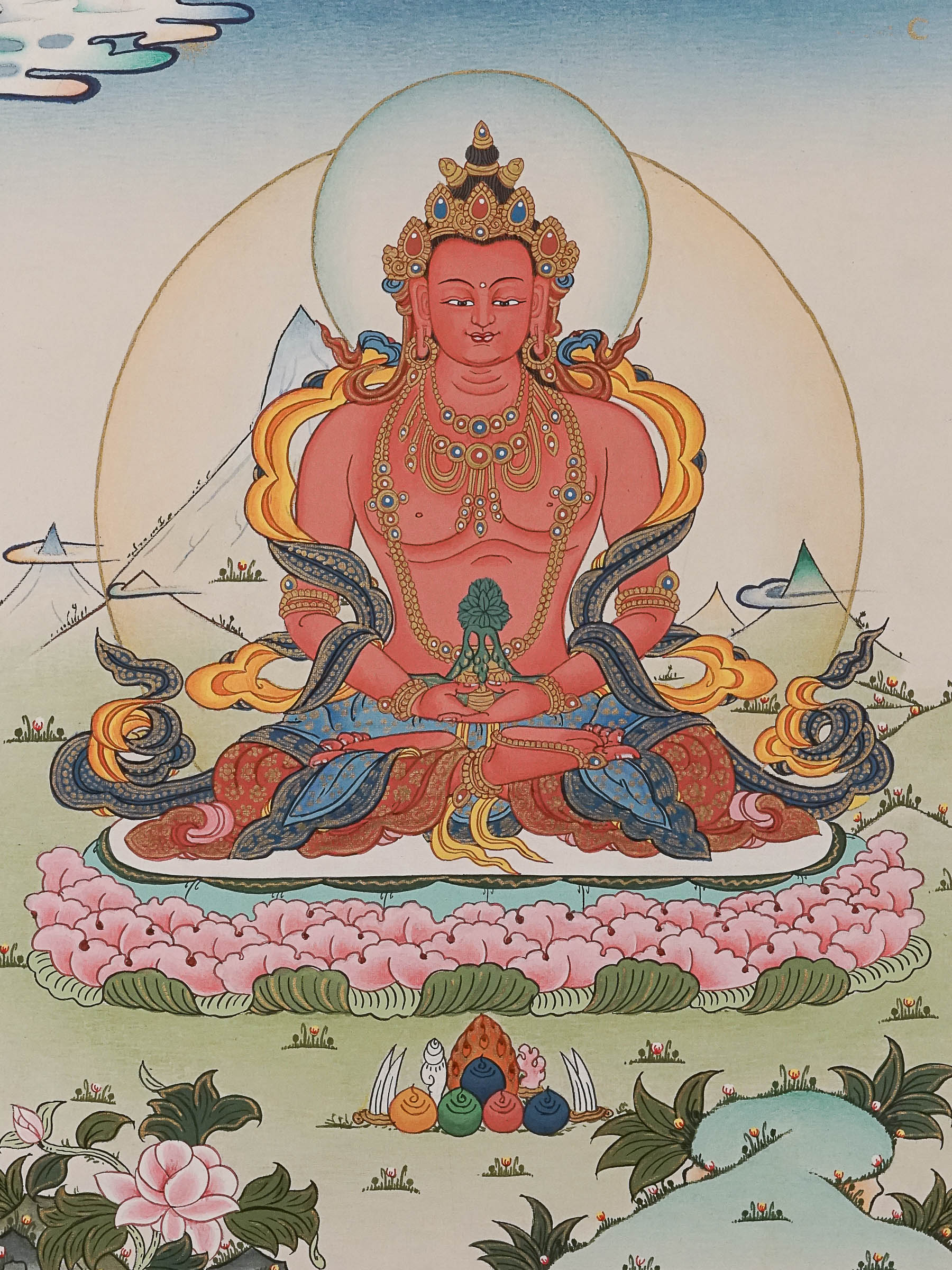 Amitayus Buddha Thangka - Handpainted Art