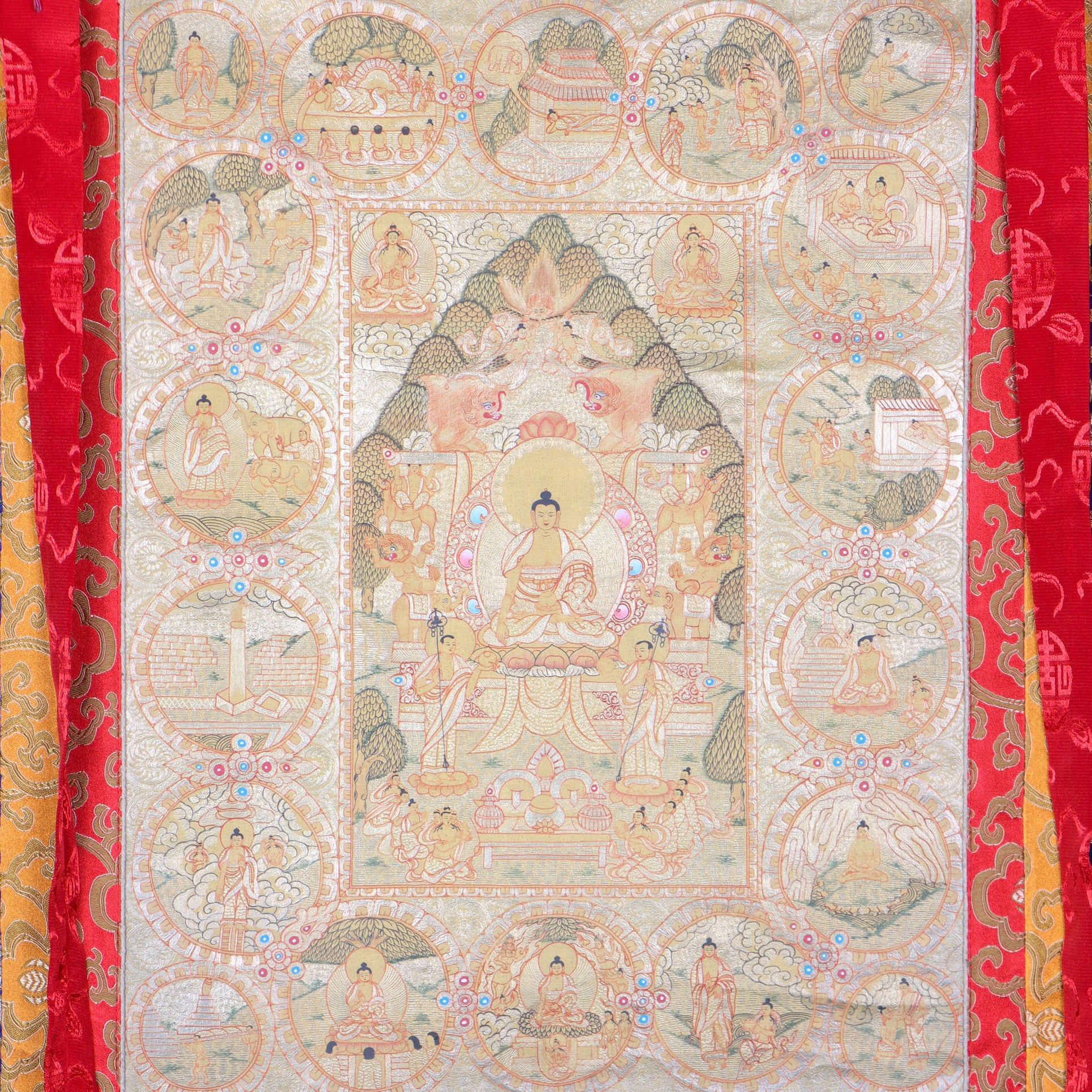 Shakyamuni Buddha Thangka Painting for meditation and reflection on the teachings of Shakyamuni Buddha.