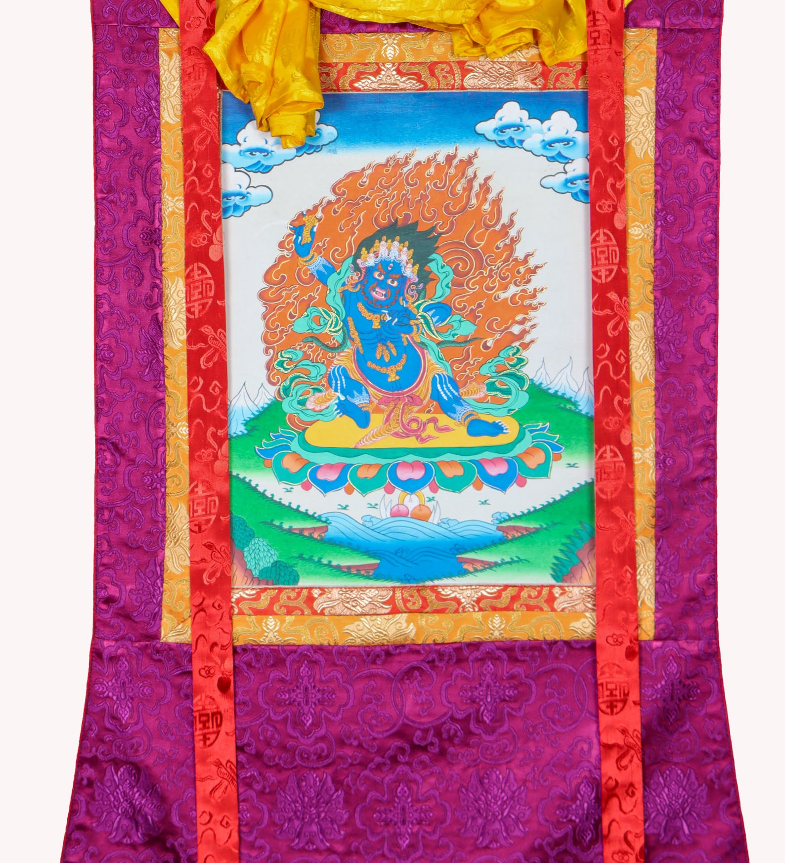 Vajrapani Brocade Thangka Painting for wall hanging decor.