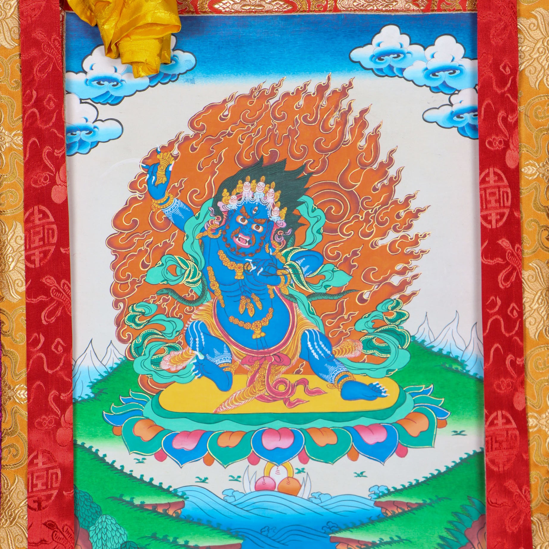 Vajrapani Brocade Thangka Painting for wall hanging decor.