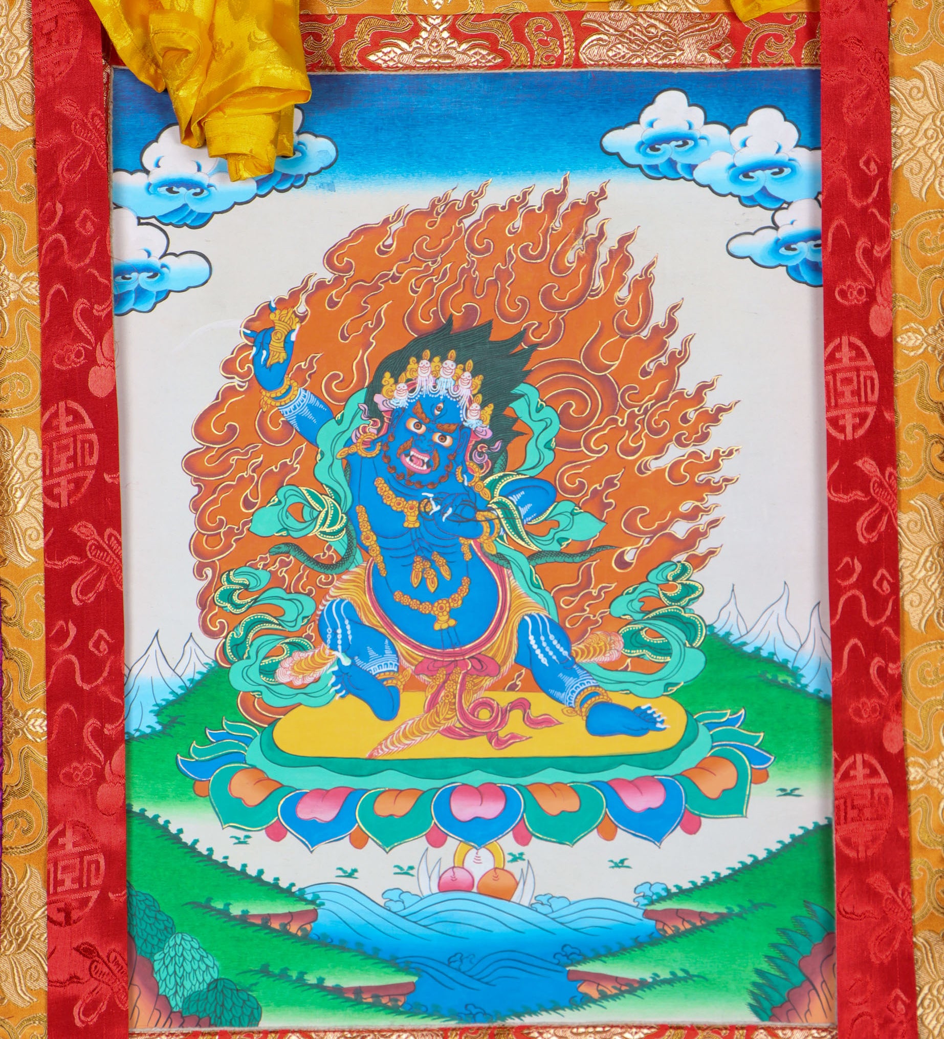 Vajrapani Brocade Thangka Painting for wall hanging decor.