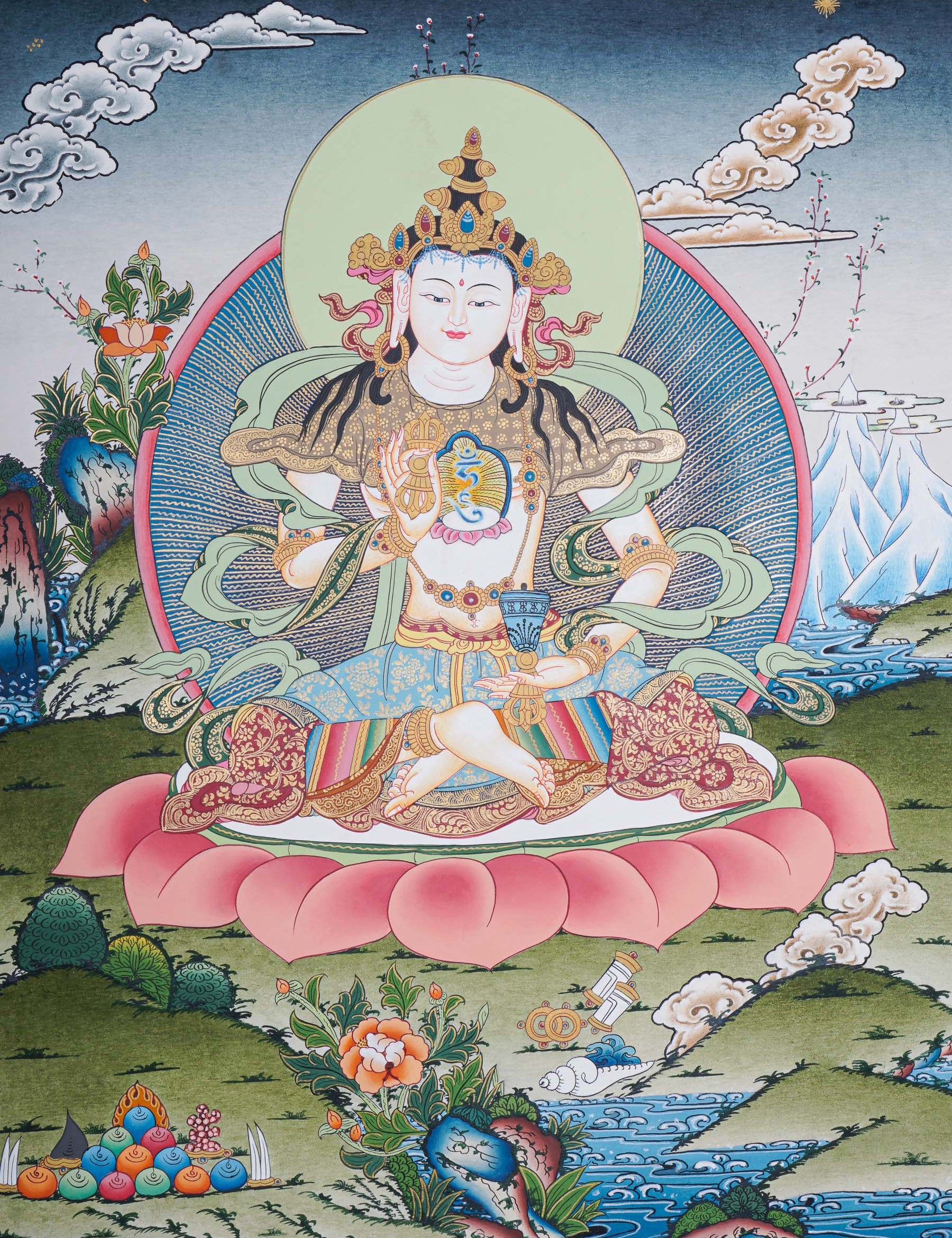 Vajrasattva Thangka - Handpainted art