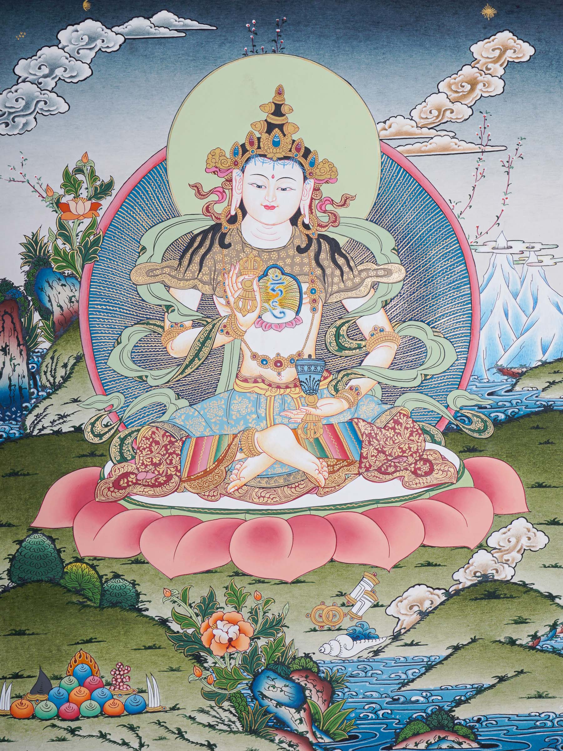 Vajrasattva Thangka - Handpainted art