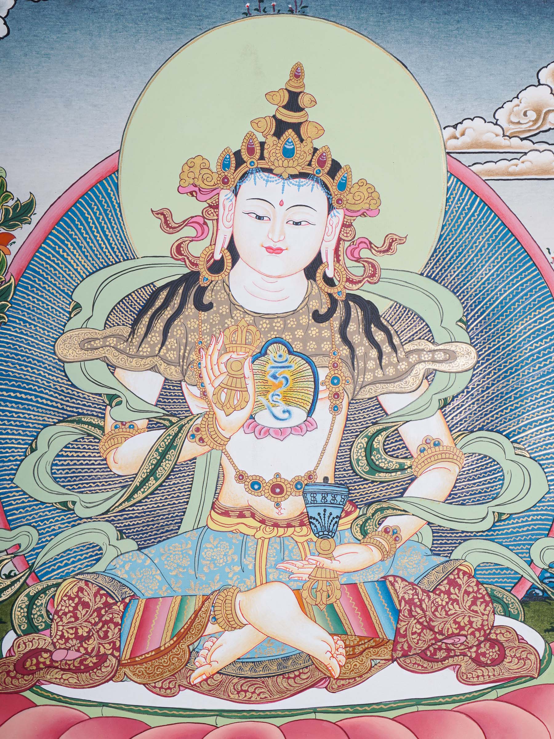 Vajrasattva Thangka - Handpainted art