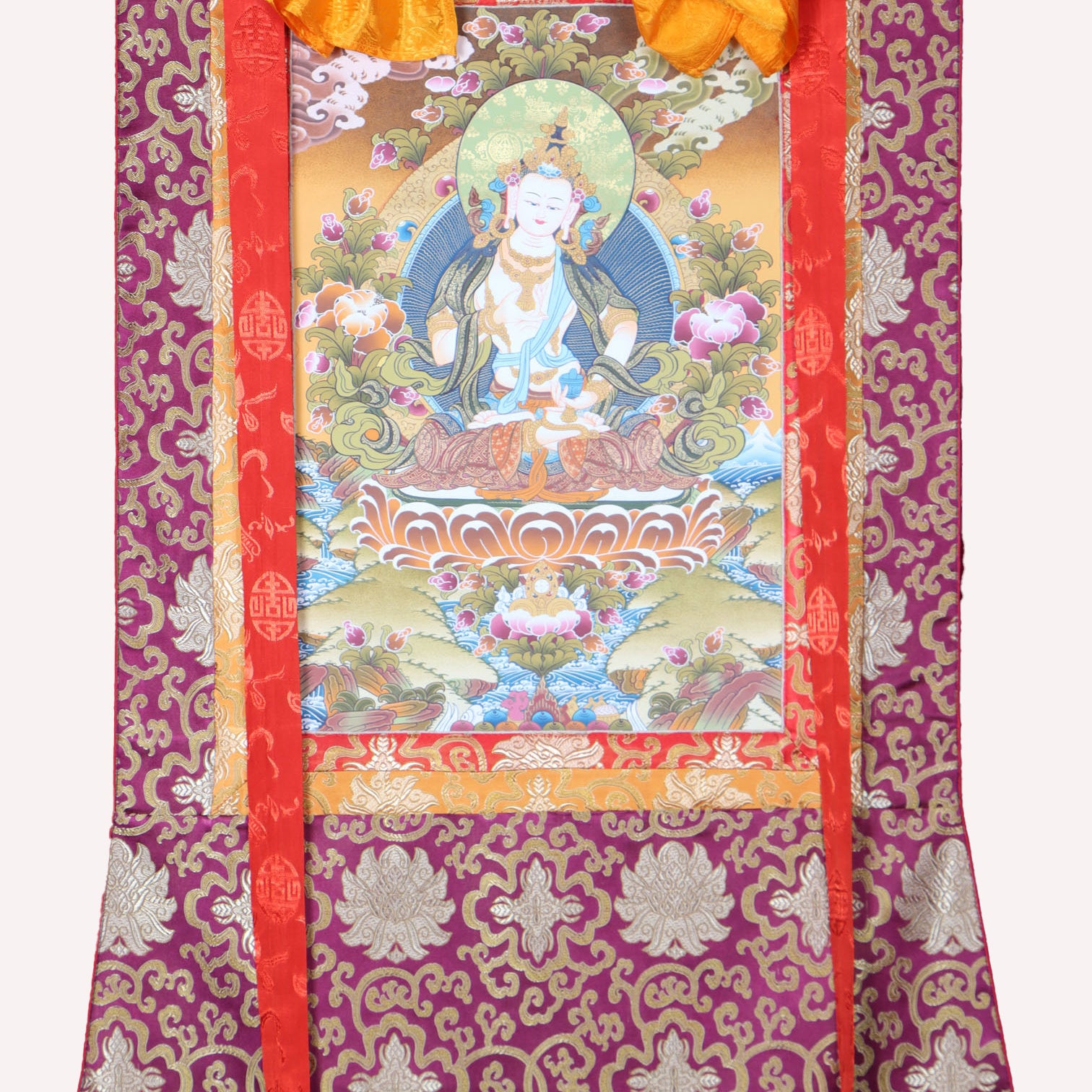 Vajrasattva Brocade Thangka Painting - Himalayas Shop