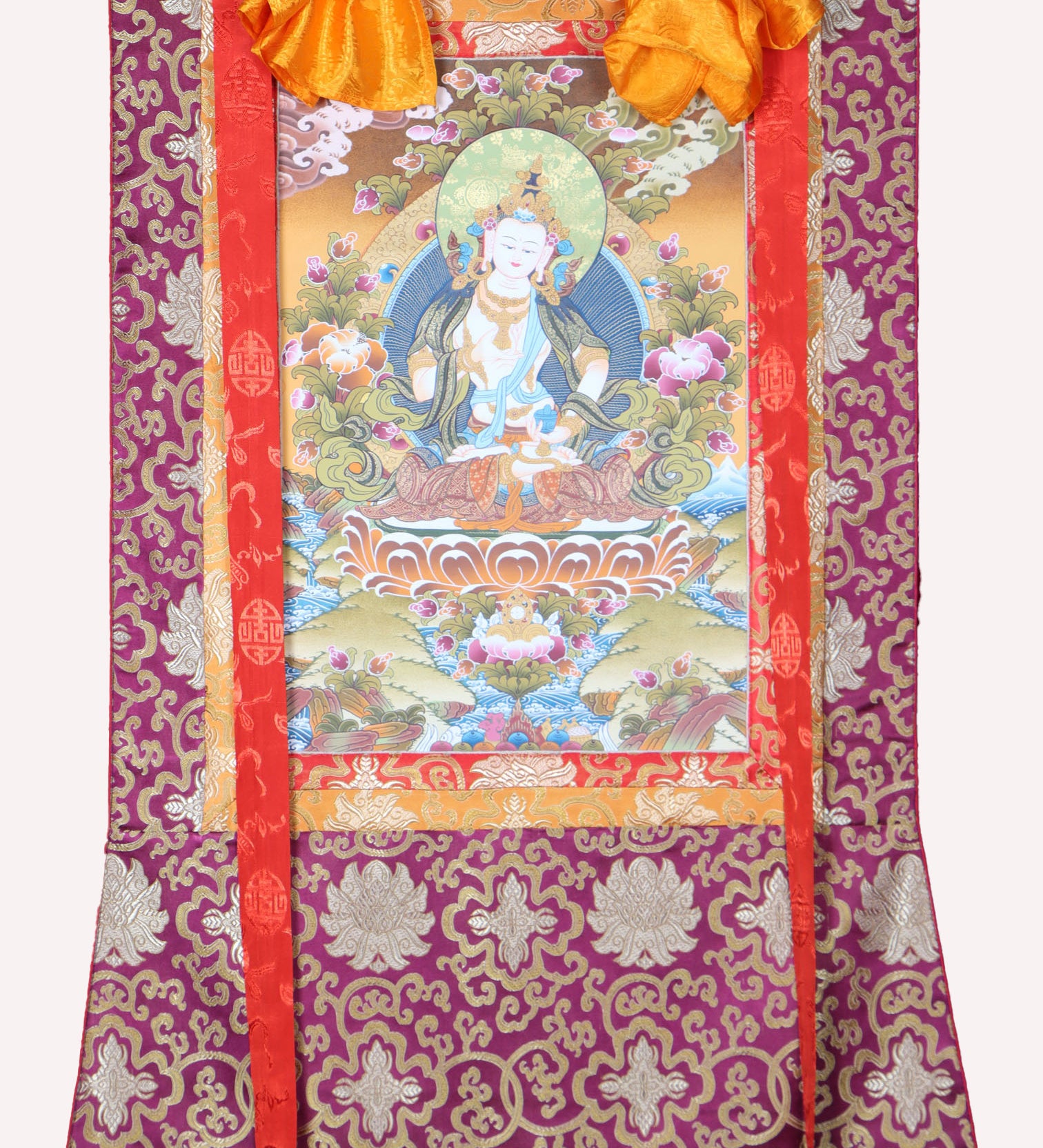 Vajrasattva Brocade Thangka Painting - Himalayas Shop