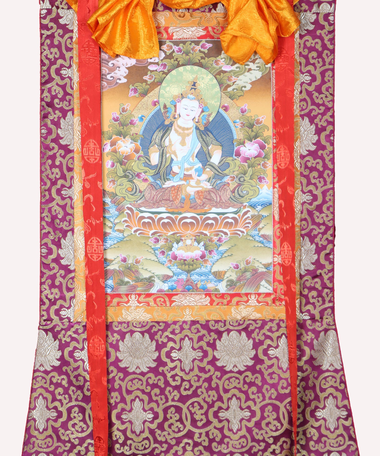 Vajrasattva Brocade Thangka Painting - Himalayas Shop