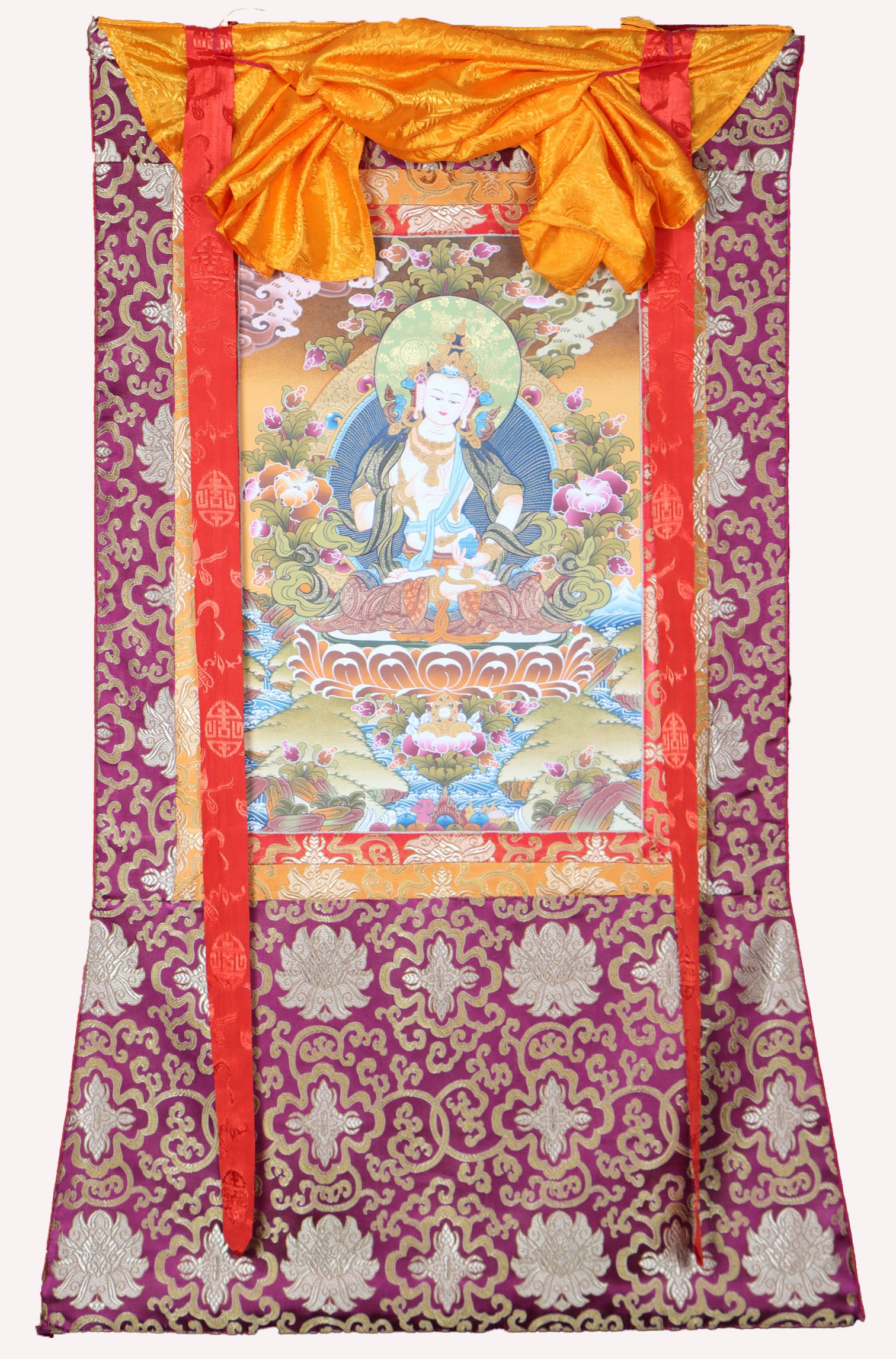 Vajrasattva Brocade Thangka Painting - Himalayas Shop