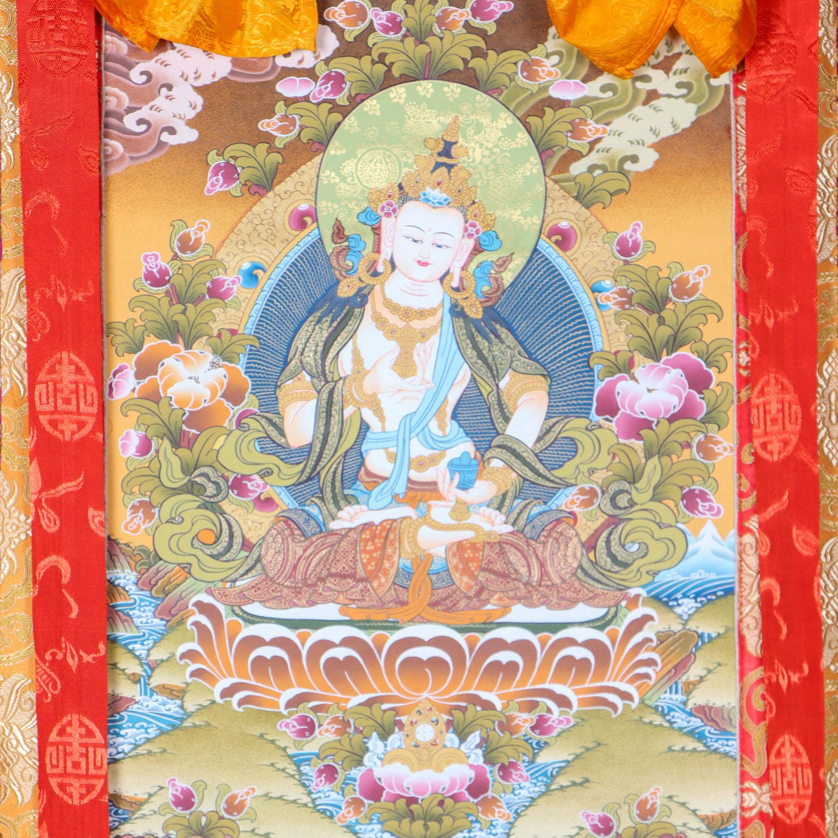 Vajrasattva Brocade Thangka Painting - Himalayas Shop