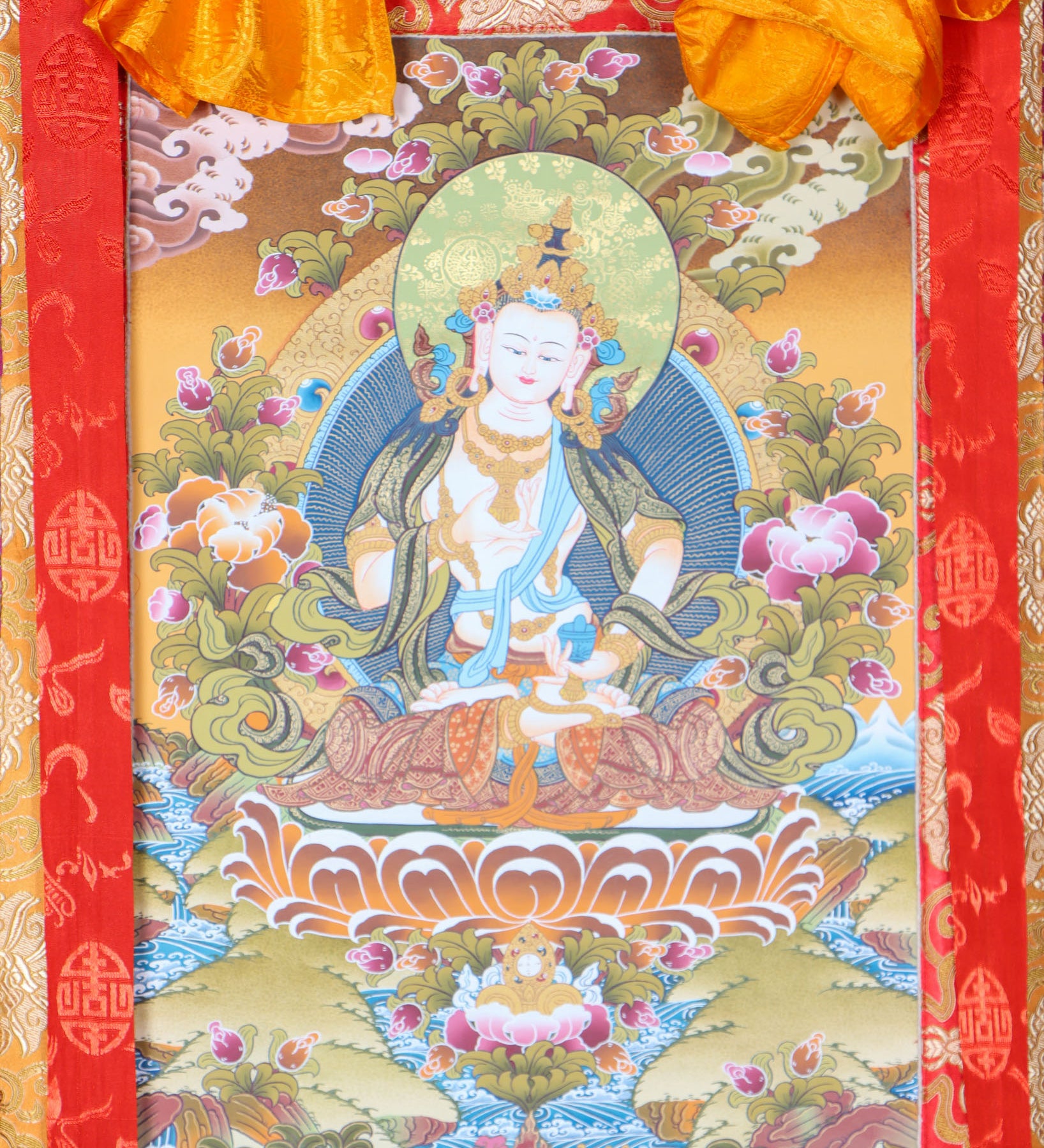 Vajrasattva Brocade Thangka Painting - Himalayas Shop