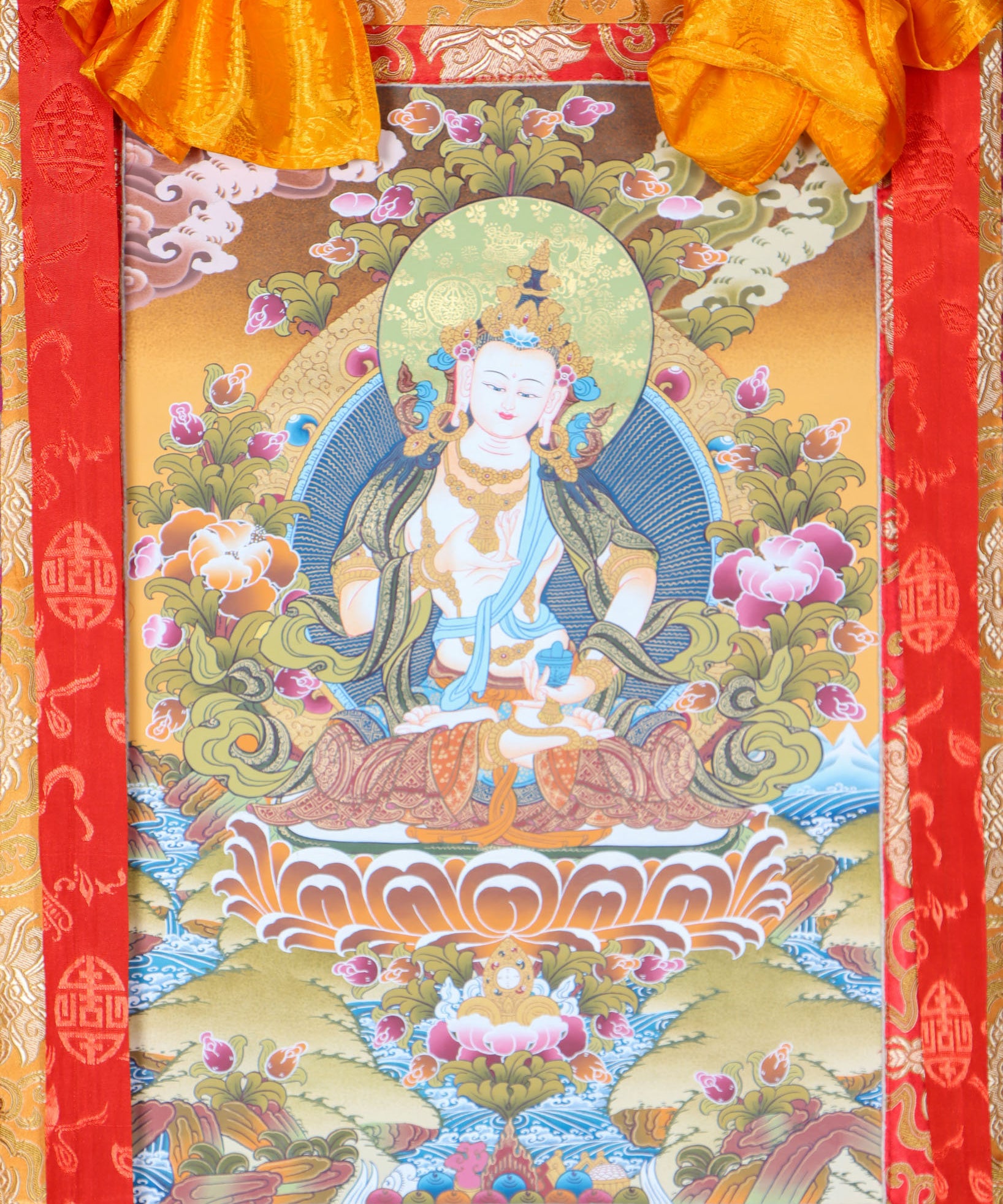 Vajrasattva Brocade Thangka Painting - Himalayas Shop