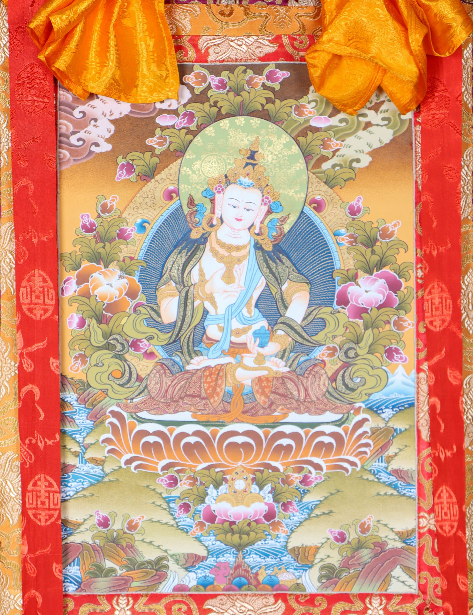 Vajrasattva Brocade Thangka Painting - Himalayas Shop