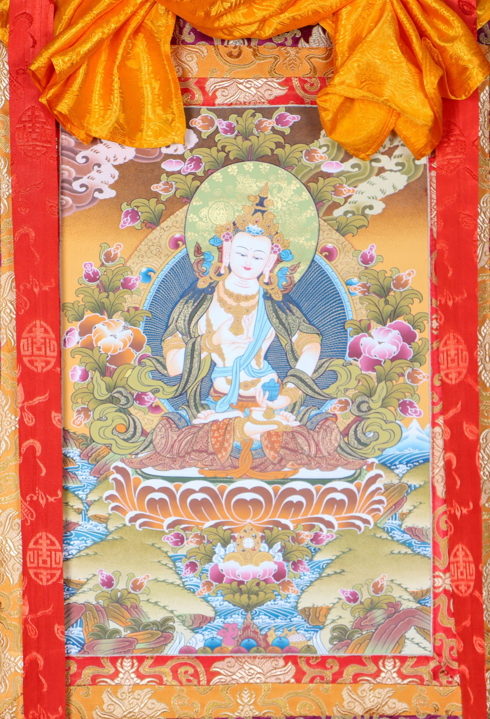 Vajrasattva Brocade Thangka Painting - Himalayas Shop